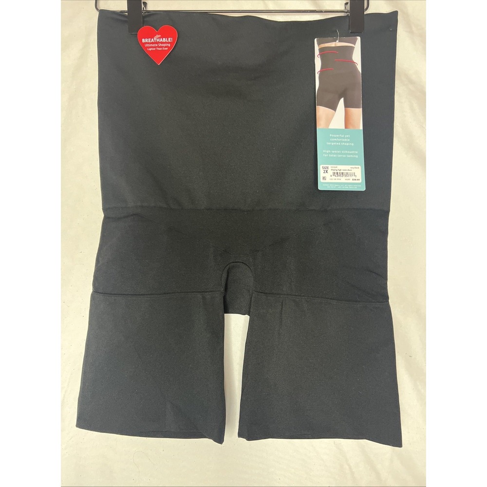 Assets by Spanx High Waist Mid Thigh Shaper Black Shorts Size 2X 1012R